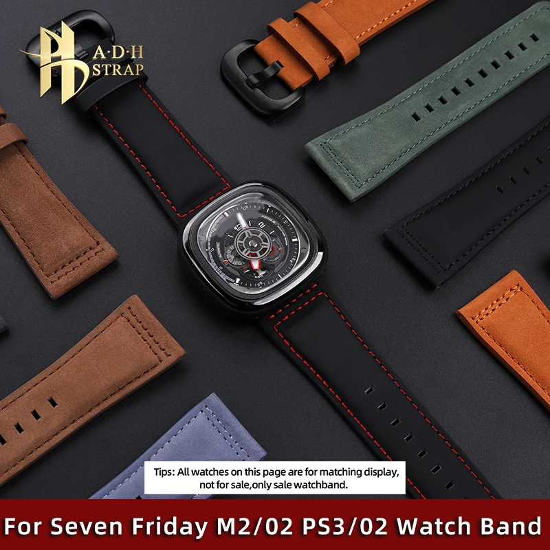 For Seven Friday Men's Watchband M2/02 P1B/01 Bracelet 28mm Vintage Frosted Leather Watch with Accessories Breathable Strap