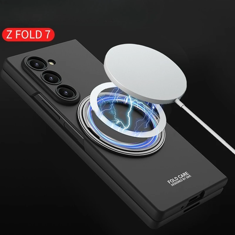 

Luxury Carbon Fiber Pattern Leather Magsafe Case for Samsung Galaxy Fold 7 Magnetic Wireless Anti-fingerprint Integrated Bracket