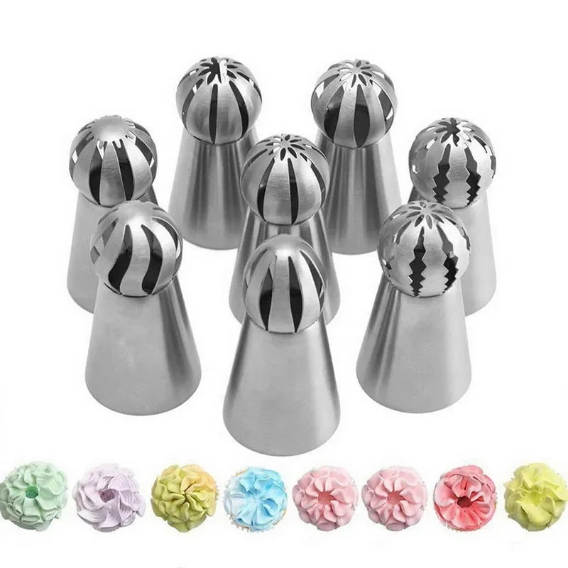 

7/8Pcs Set Cupcake Stainless Steel Sphere Ball Shape Icing Piping Nozzles Pastry Cream Tips Flower Torch Pastry Tube Decoration