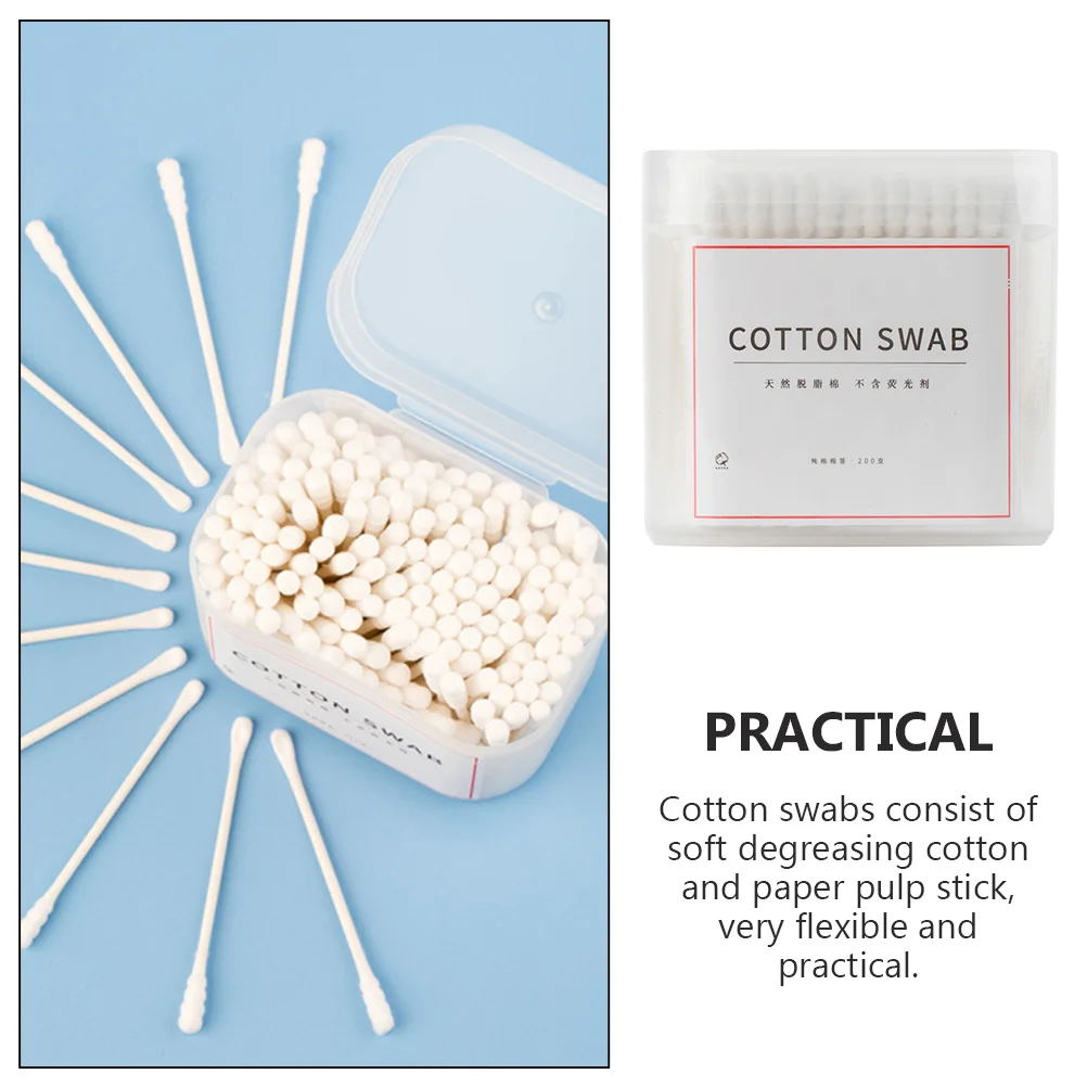 200 قطعة من مسحات القطن للاستعمال مرة واحدة عصا ورقية مزدوجة الأطراف عالية الجودة من القطن لإزالة الشحوم لصالونات التجميل والعناية بالجروح المنزلية