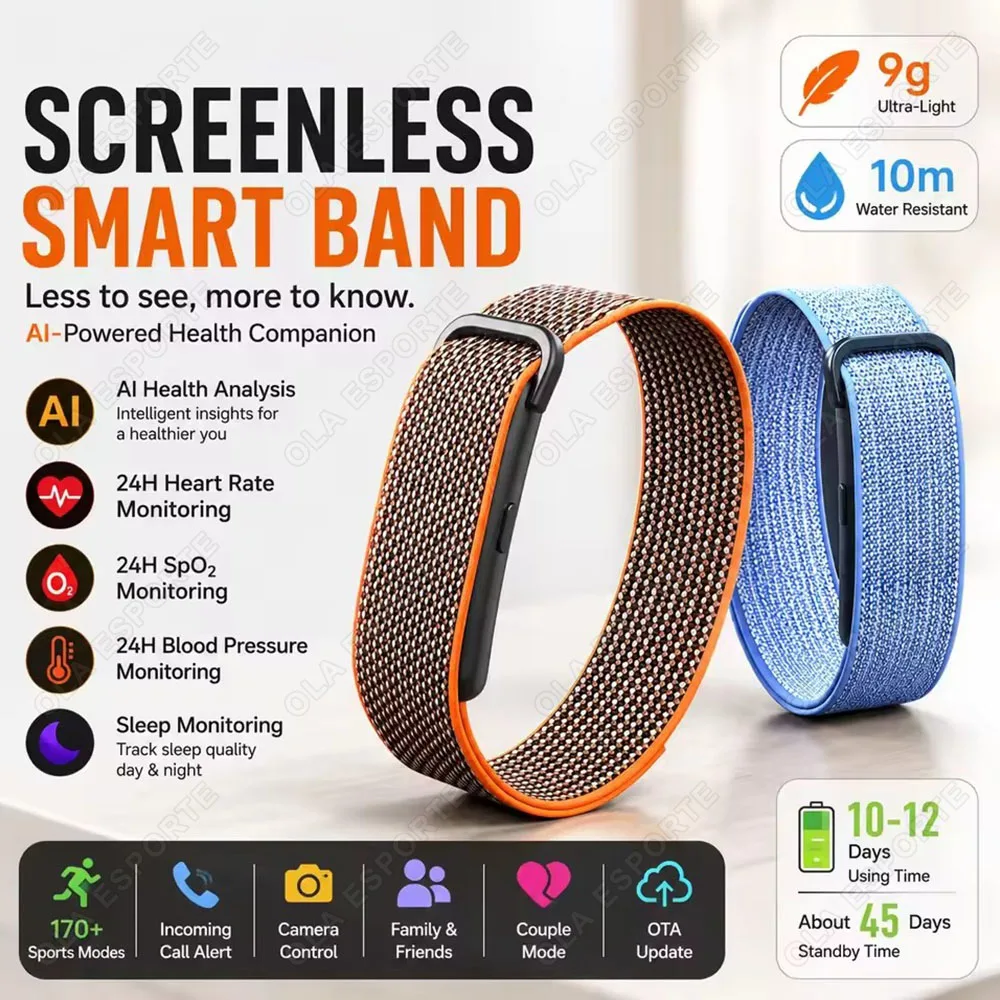 Screenless Fitness Tracker AI Health Analysis Ultra-Light Smart Band Blood Oxygen Waterproof 176 Sports Modes Smart Watch F107