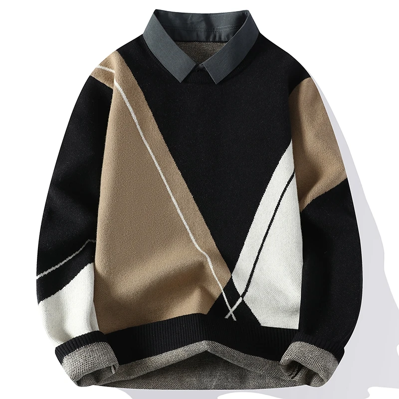 Non-Iron Men'S Patchwork Sweaters Spring Autumn Winter Clothes 2024 Pull OverSize 3XL 4XL Classic Style Casual Pullovers