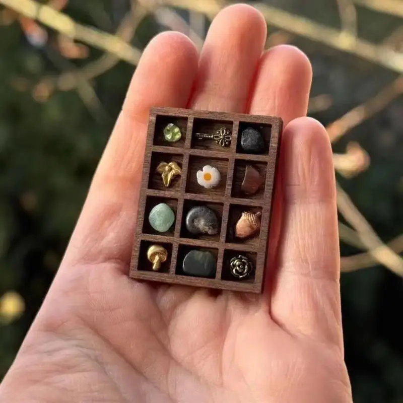 Creative Brown Pine Wood Miniature Trinket Shelf Variety Grids Compartments Dollhouse Shelf Mini Jewelry Holder Home Decor