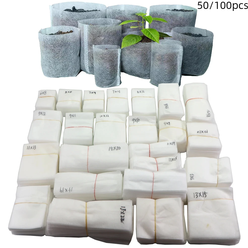 50/100pcs Nursery Growing Bags Fabric Seedling Pots Non-Woven Eco-Friendly Pouch for Gardening Seed Plant Bag Potato Plant