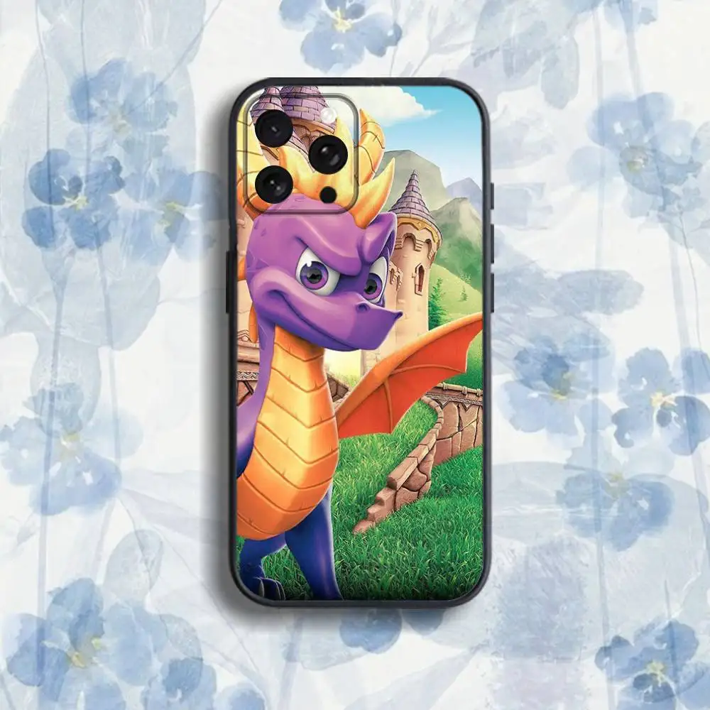 Leuke D-Dragon Spyro telefoonhoesje voor iPhone 17,16,15,14,13,12,Pro,Max,Plus,E,SE4,Air,Mini zwarte softbox