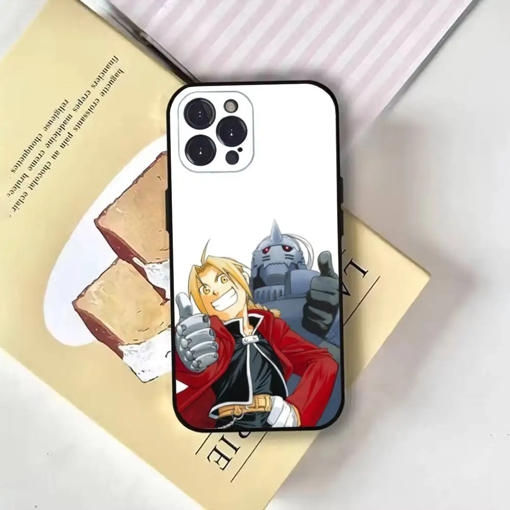 حافظة هاتف Fullmetal A- Alchemist Anime لهاتف iPhone16,15,14,13,12,11 Plus,Pro Max,XS,X,XR,SE,Mini,8,7,Soft Black Cover