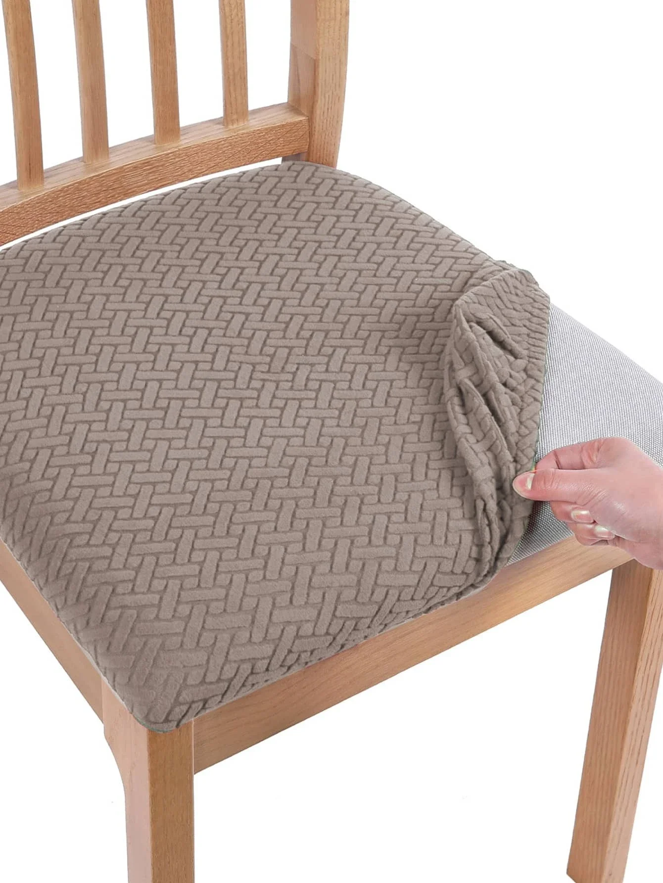 Jacquard Chair Seat Cover Dining Room Chair Slipcover Taupe 1pc
