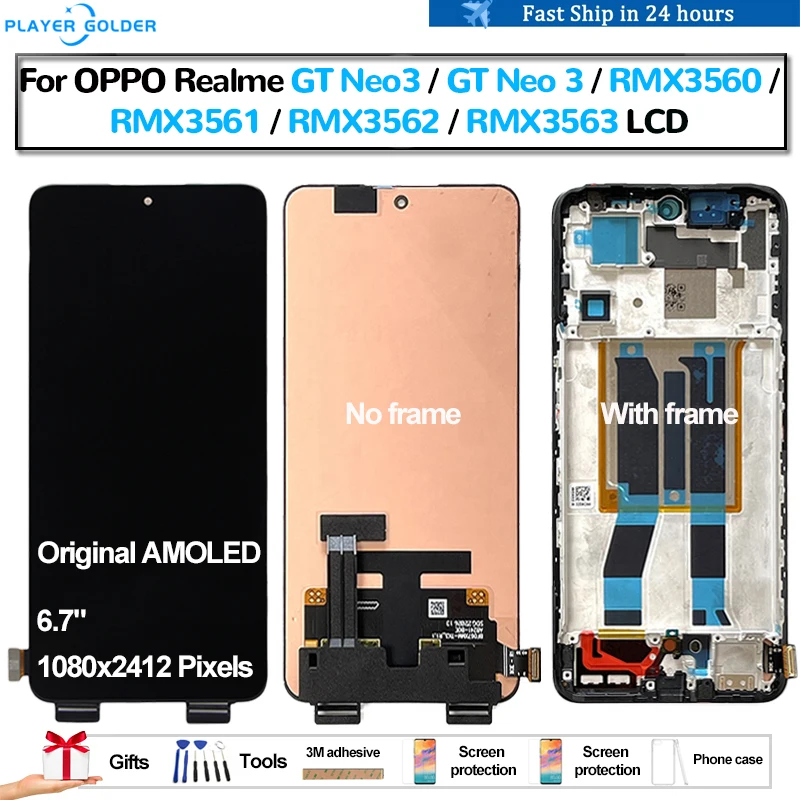 Original AMOLED For OPPO Realme GT Neo3 GT Neo 3 RMX3560 Pantalla lcd Display Touch Panel Screen Digitizer Assembly Repair Parts