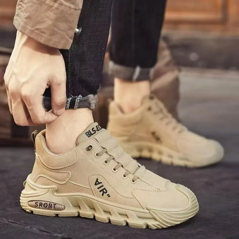 أحذية رياضية مكتنزة للرجال موضة الربيع سهلة الارتداء للرجال أحذية كاجوال جلدية مقاومة للماء أحذية عمل للرجال أحذية منصة مضادة للانزلاق