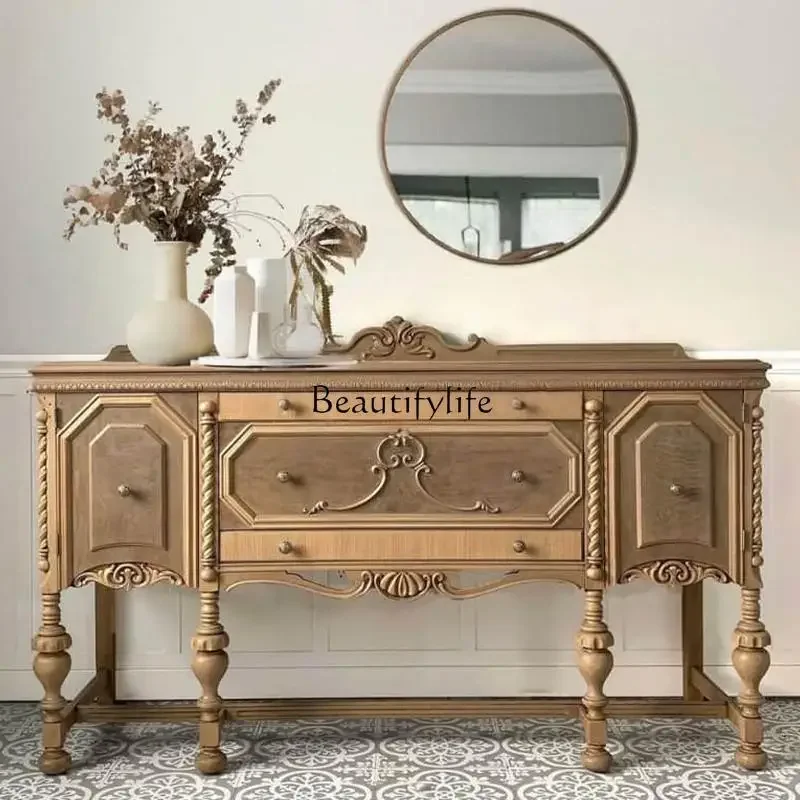 

French Retro Solid Wood Carved Entryway Cabinet American Retro Style High-End Wall-Mounted Decorative Storage Cabinet