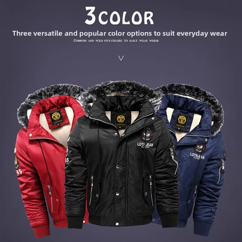 

Men's Faionable ort Hooded Cotton Jaet Thiened Fce Lined Winter Outerwear mid Youths Large Size Casual Coat