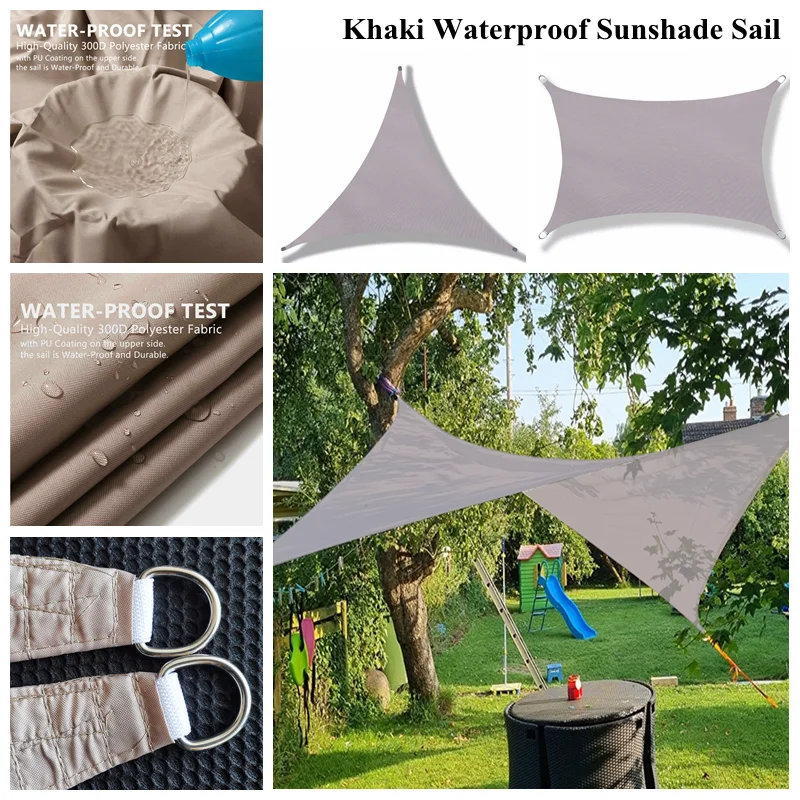 

Khaki Waterproof Sunshade Sail Swimming Pool Rainproof Shading Cloth Triangular Garden Patio Outdoor Awning Garden Sun Shade