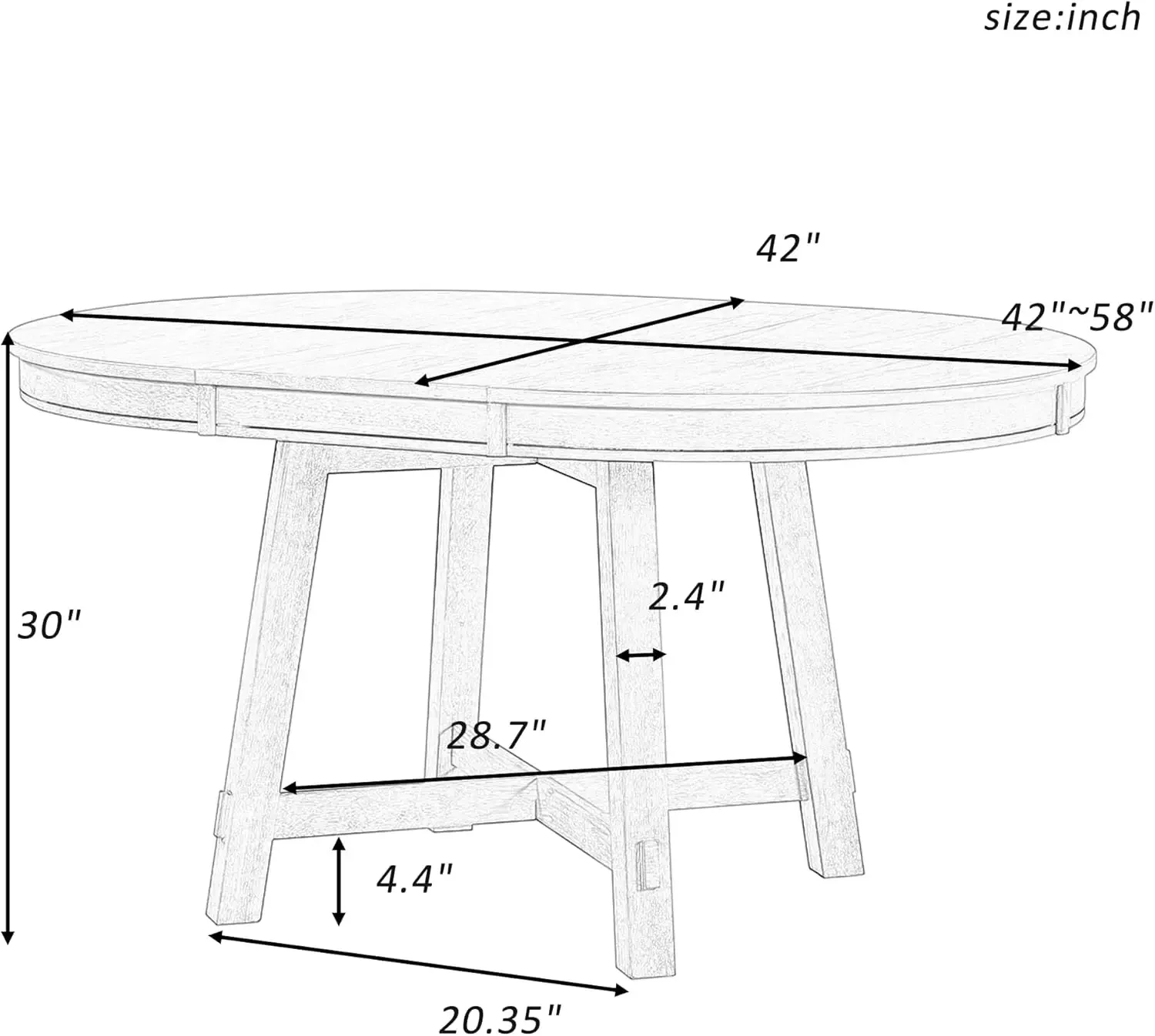 Table à manger ronde extensible, 42 amarans, naturel |