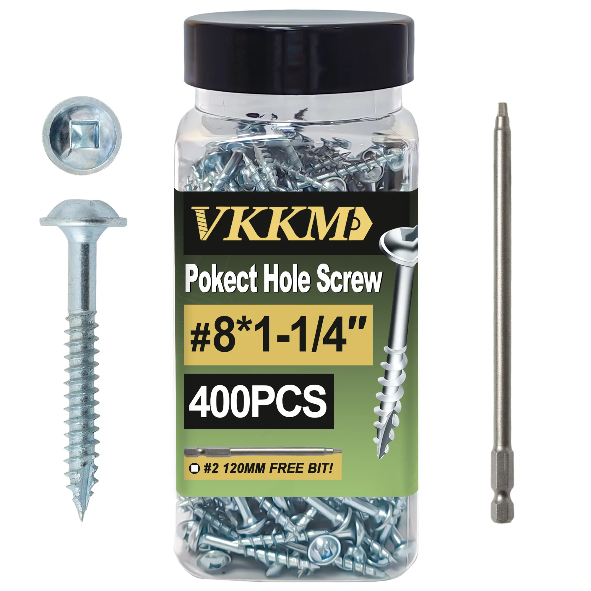 

Pocket hole screws, wood screws #8 x 1-1/4in. 400 piece coarse threaded washer head, square self tapping, for indoor use