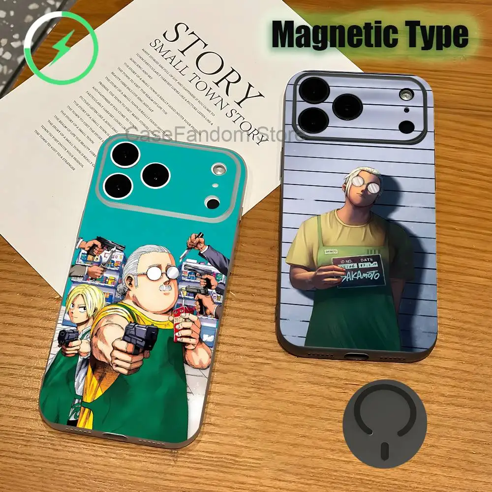 

Anime T-Taro S-SakamotoS For iPhone 17,16,15,14,13,12,11,Pro,Max,Plus Magnetic Wireless Charging Transparent gray Phone Case