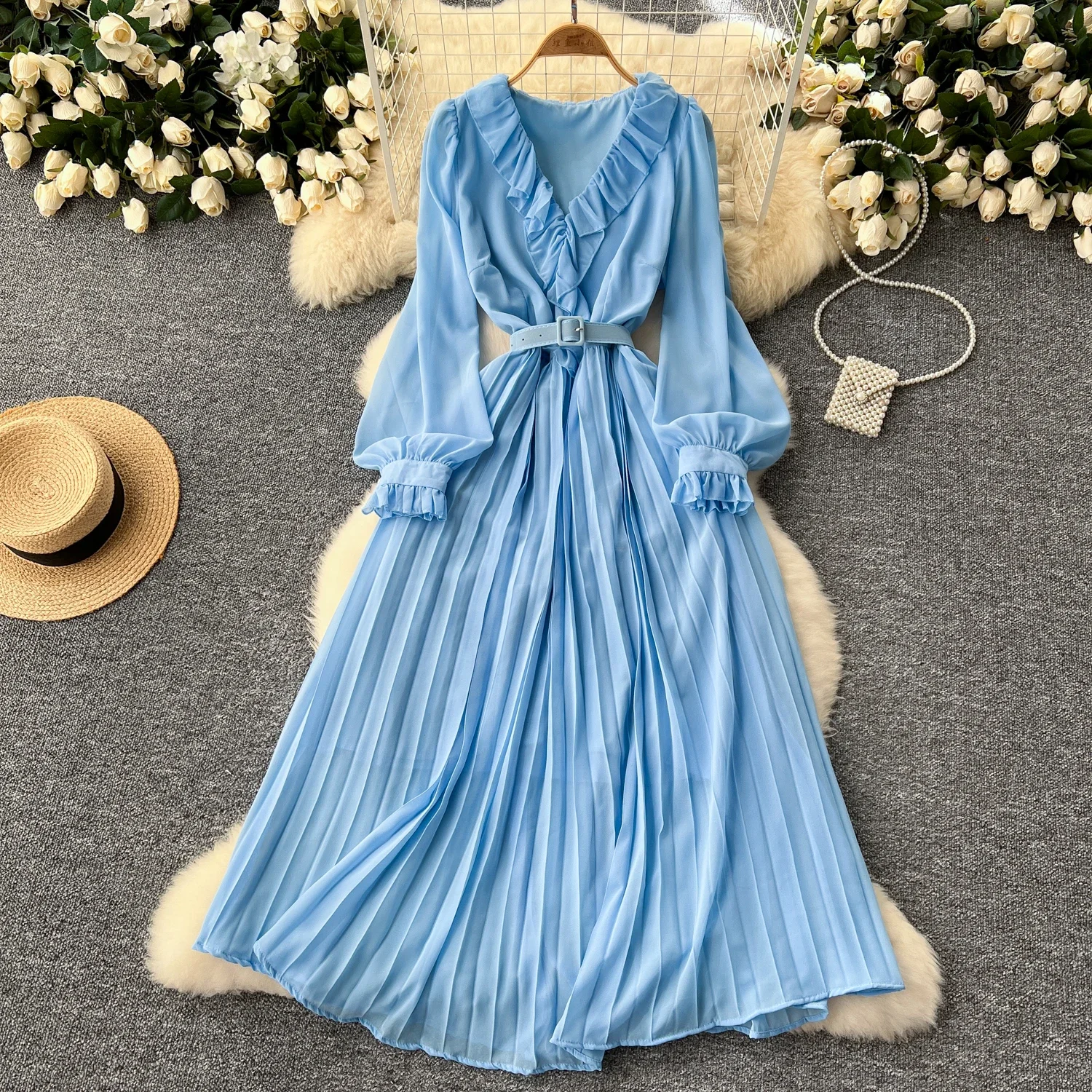 sweet Edible Tree Fungus Dress Lantern Sleeve Beach Vacation Women Korean Fashion Summer chiffon dresses