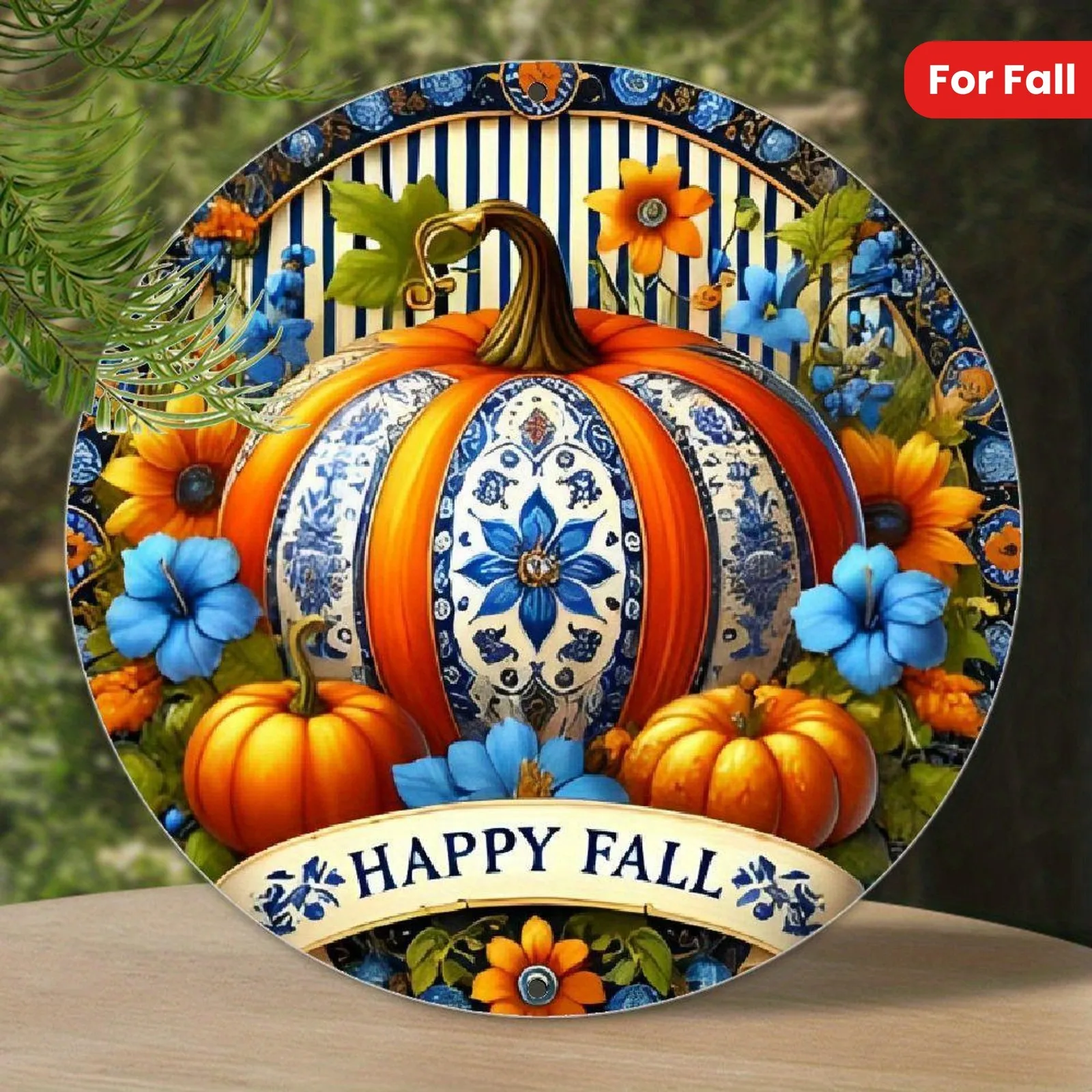 Happy Fall Pumpkin Tin Metal Sign ound Wall Decor for Home 8x8