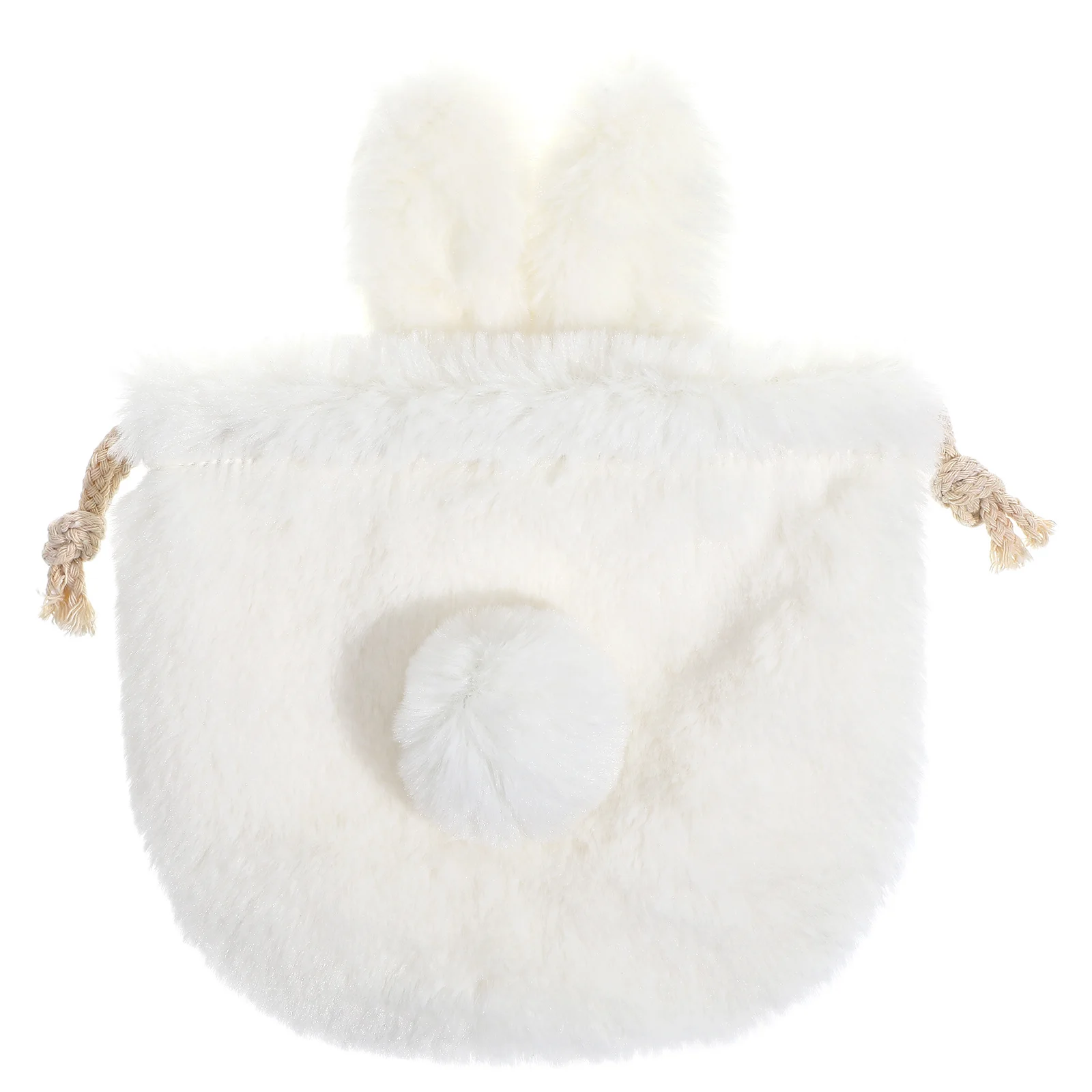

Rabbit Ears Drawstring Makeup Bag Beige White Cute Organizer Casual Lightweight Storage Pouch Drawstring Bag