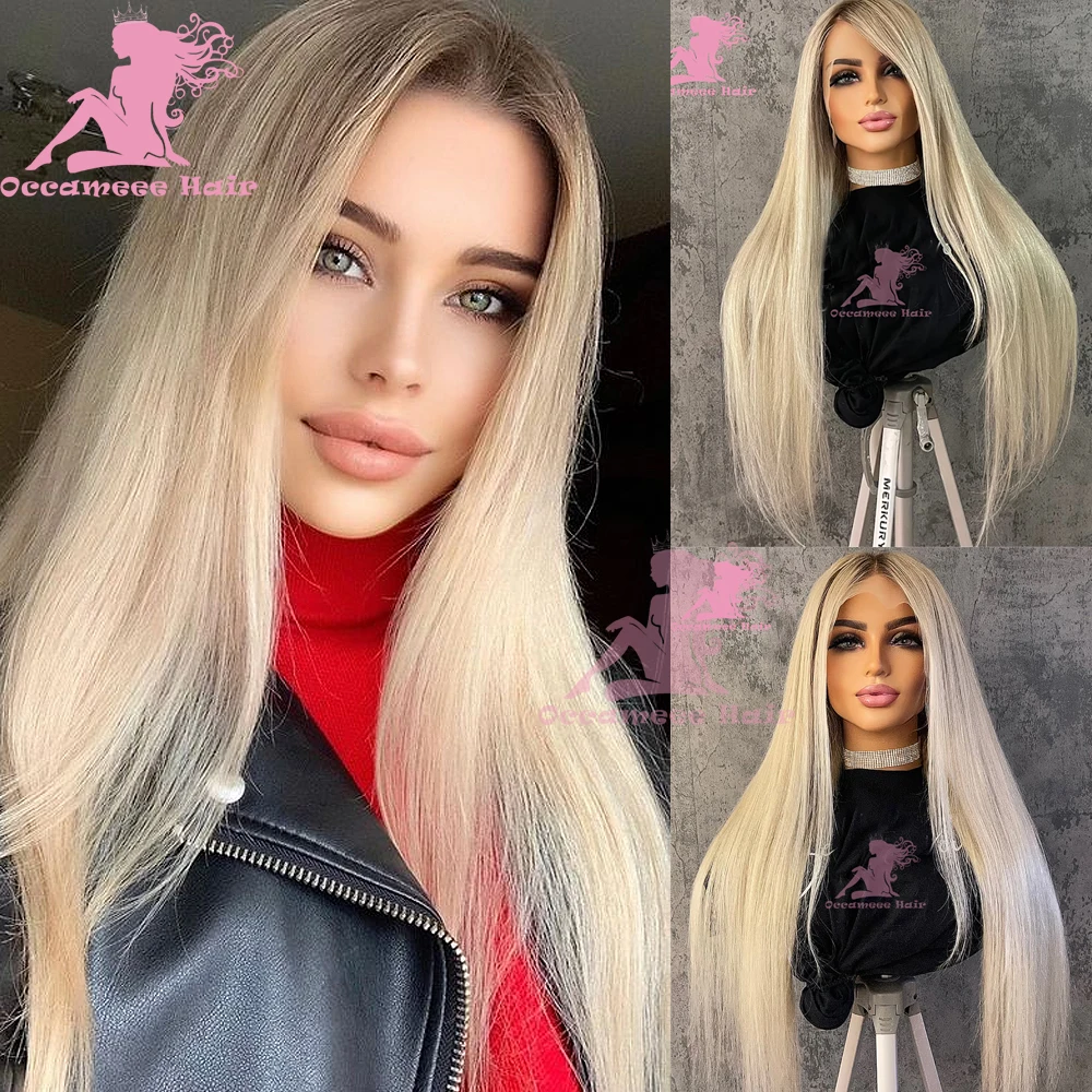 Ash Blonde Wigs human hair Brown Roots13x6 360 lace frontal wig straight Transparent Lace Brazilian Preplucked Human Hair Wigs