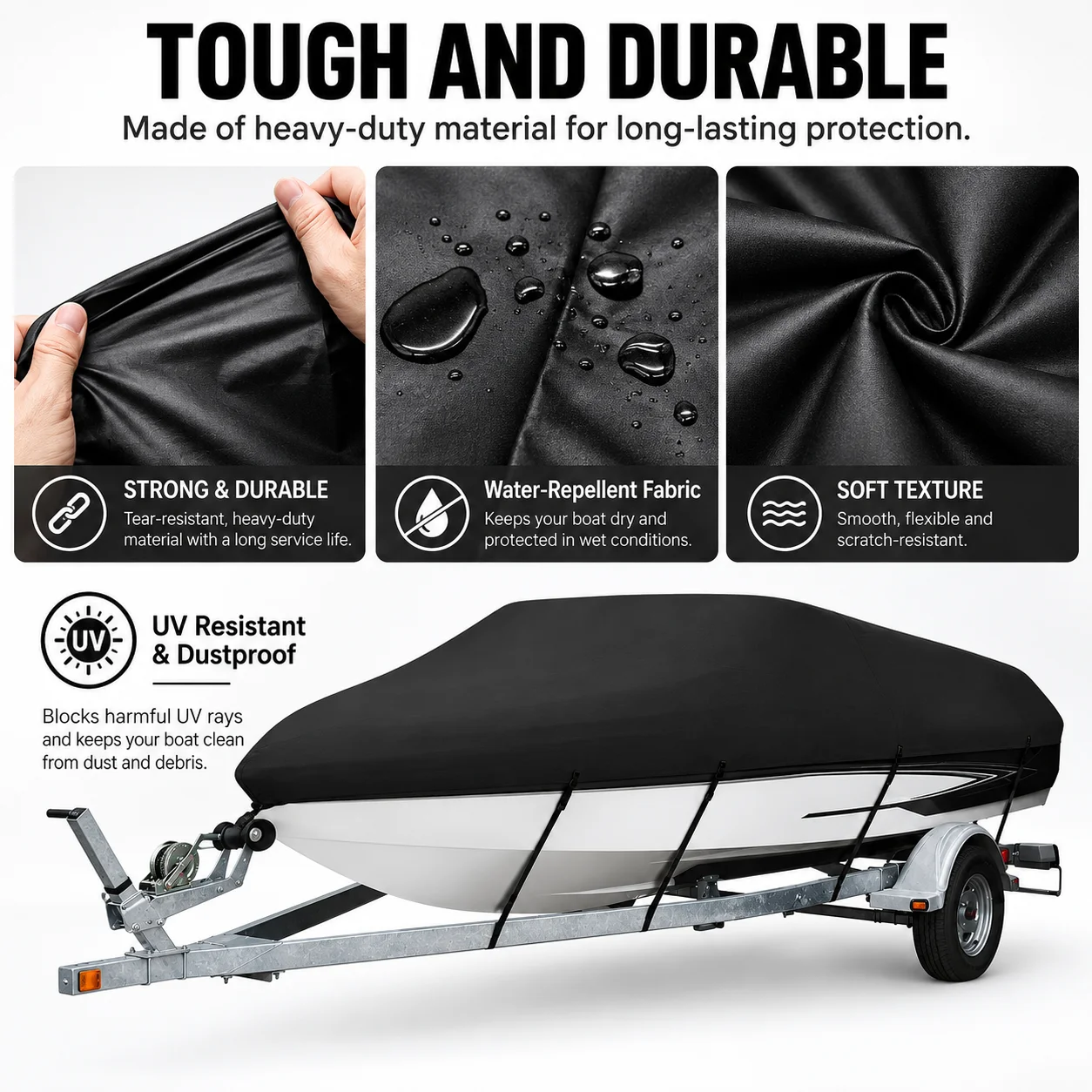 Yacht Boat Cover 11- 22FT Barco Boat Cover Anti-UV Waterproof Heavy Duty 210D Marine Trailerable Canvas Boat Accessories