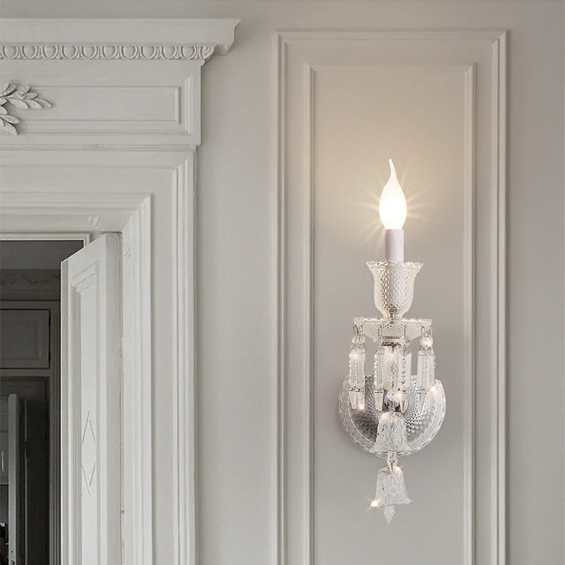 

French, crystal wall lamp, court style, background wall, decoration, light luxury, high-end, warm