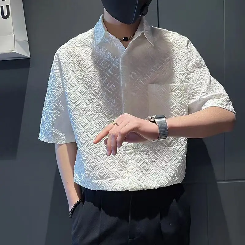 

Fashionable Brand Handsome Loose High-end Design Short-sleeved Shirt Men's Shirt