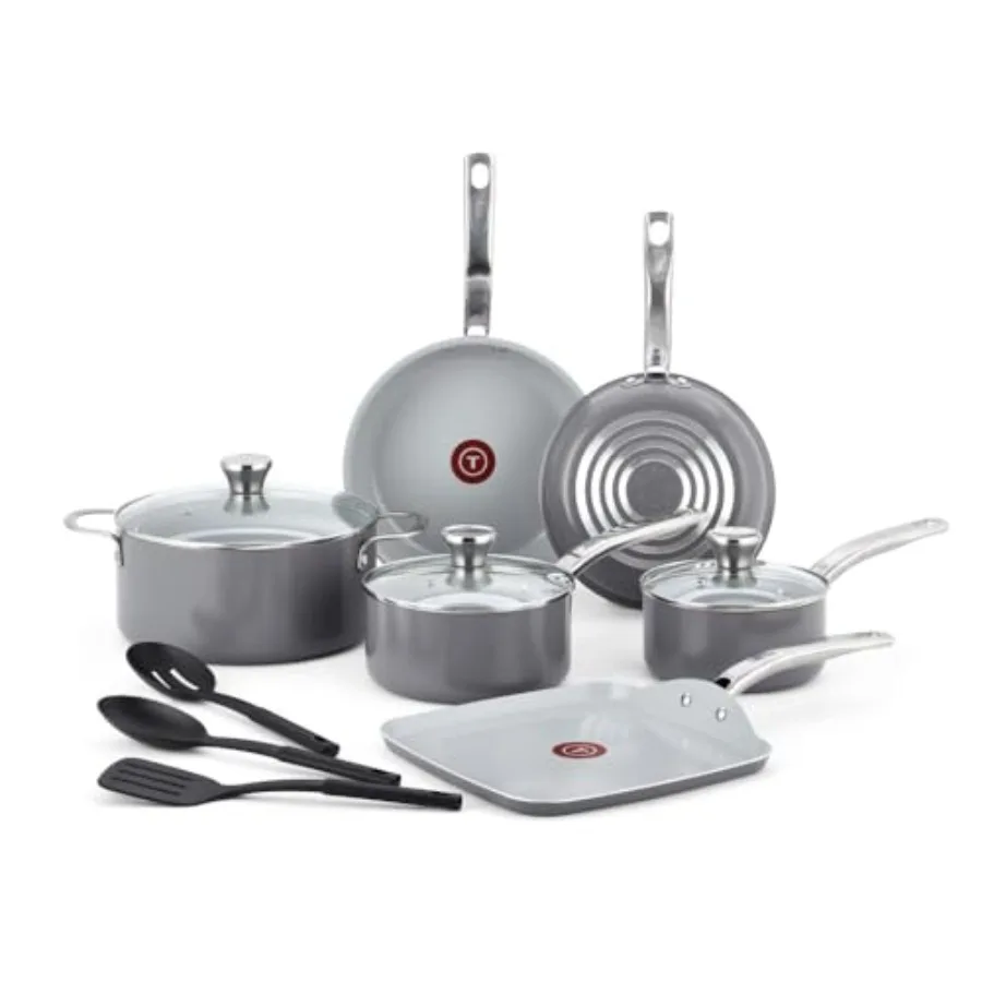 Fresh Gourmet Recycled Ceramic Non Stick Cookware Set 12 Piece Oven Broiler Safe 500F Lid Safe 350F Kitchen Cooking Set with Fr