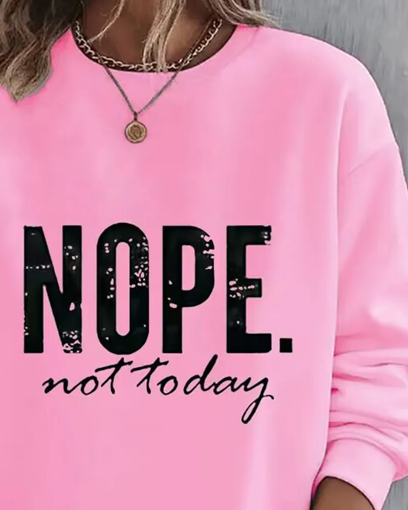 Woman clothing Shirt Nope Not Today Print Long Sleeve Sweatshirt 2023 Elegant Femme Puff Blouse y2k Lady Outfits