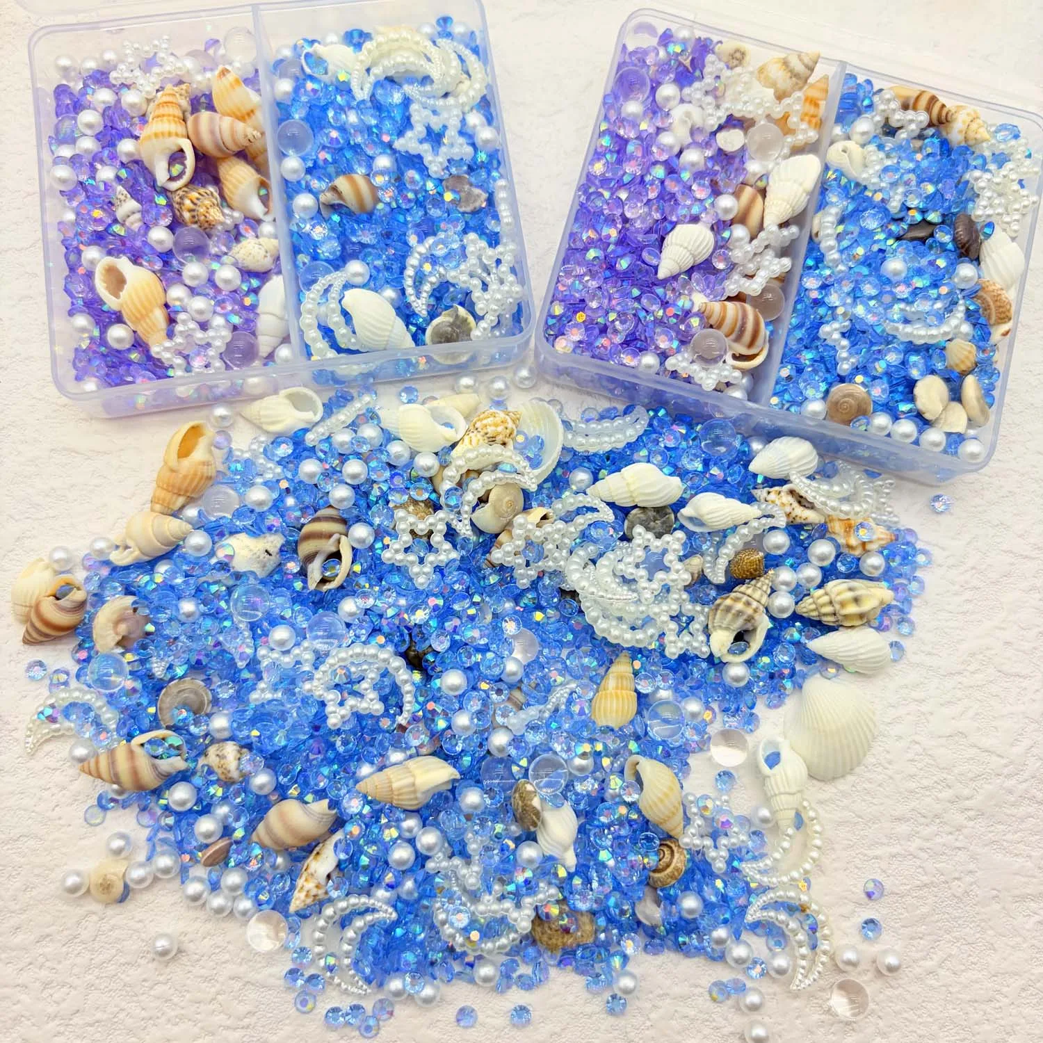 1 Box Ocean Epoxy Resin Filling Moon,Plastic Shells,Stars,Blue Purple Shell Conch,Crab,Starfish, Glitter Decorations for Jewelry