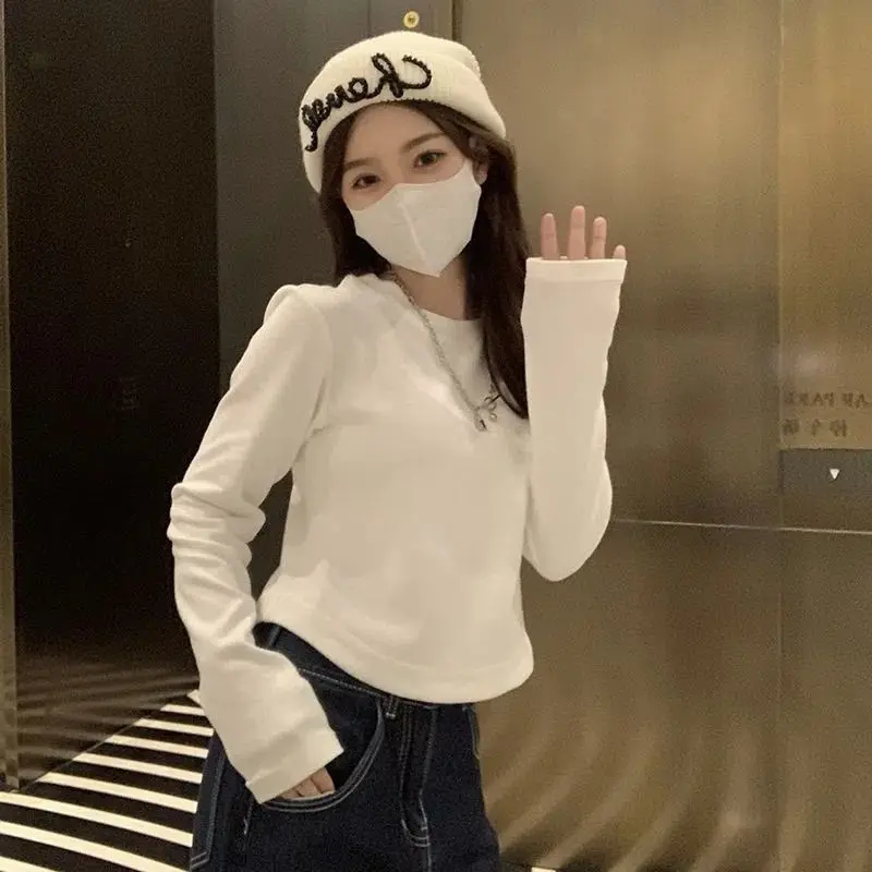 Thickened German Velvet Long Sleeve Short Top Women's Fashion Slim Fit High Waist Base Shirt Trendy Commute Style Pure Color ...