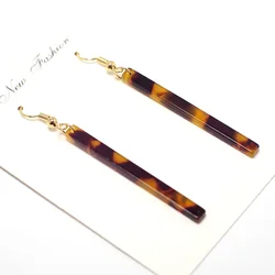 Acetate Charms Earring，Leopard Print Acetate Earrings,Gold Plated Brass Ear Hook,Rectangle Geometry Dangle Earrings