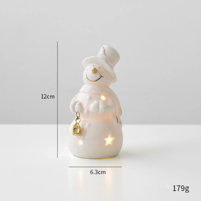 White Ceramic Cartoon Christmas Snowman Car Bell Christmas Tree Desktop Home Decoration Gift Small Scene Layout Props