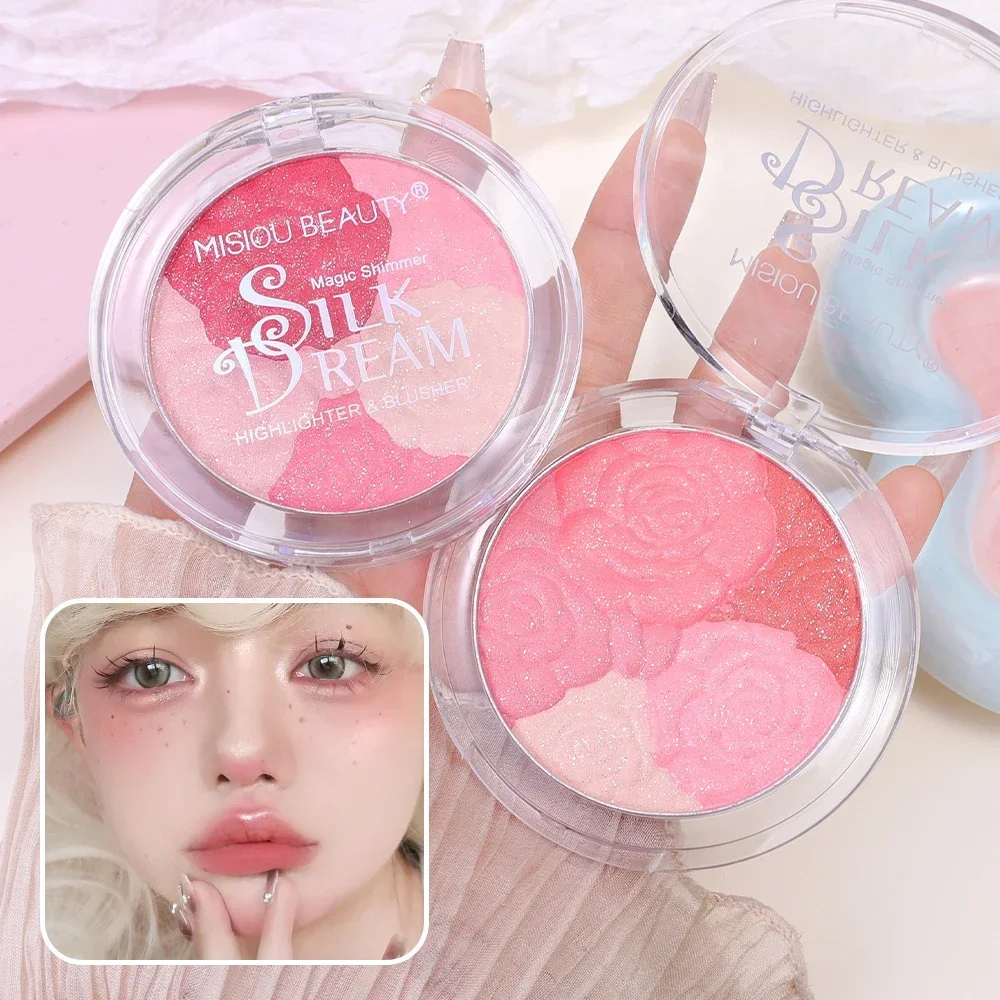 Glitter Rose Pink Blush Highlighter Palette Lasting Face Contour fard Cheek Waterproof 2 in 1 Blush Eyeshadow trucco coreano