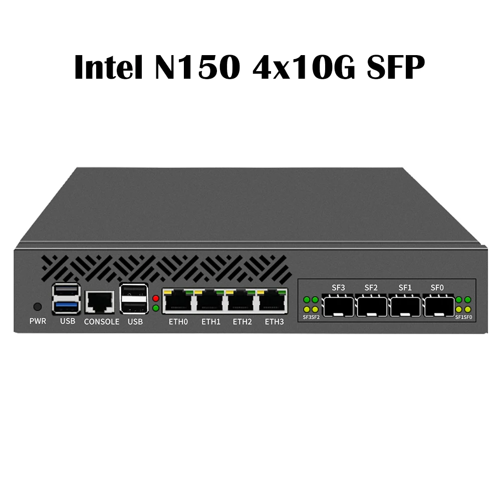 Rackmount 1U 9.5' Firewall Server Intel N150 4×10G SFP Ports 4×2.5G I226-V LAN Network Security Mini PC PfSense OPNsense Router