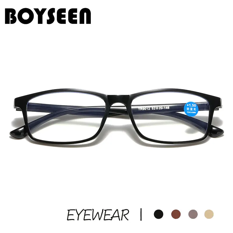 BOYSEEN Reading Glasses Men Fashion Sports Anti-blue Light Blocking Black TR90 Frame Reading Eyewear Presbyopia Eyeglasses