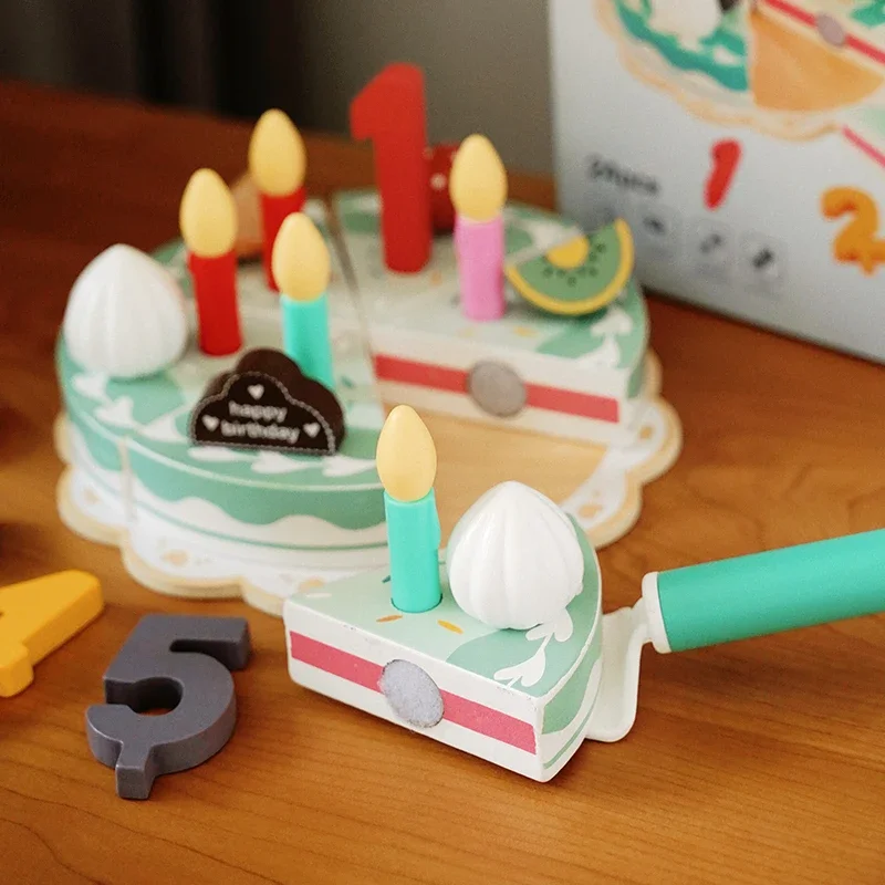Wooden Kids Gifts Fashion Pretend Play Cutting Simulation Cream Strawberry Birthday Cake Toys With Candles Early Education