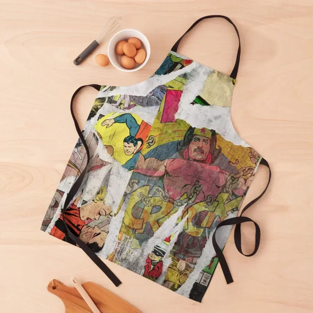 

Vintage Pop Art Comics Collage Apron Cleaning Products For Home Things For The Home with personal logo Kitchen on the wall Apron