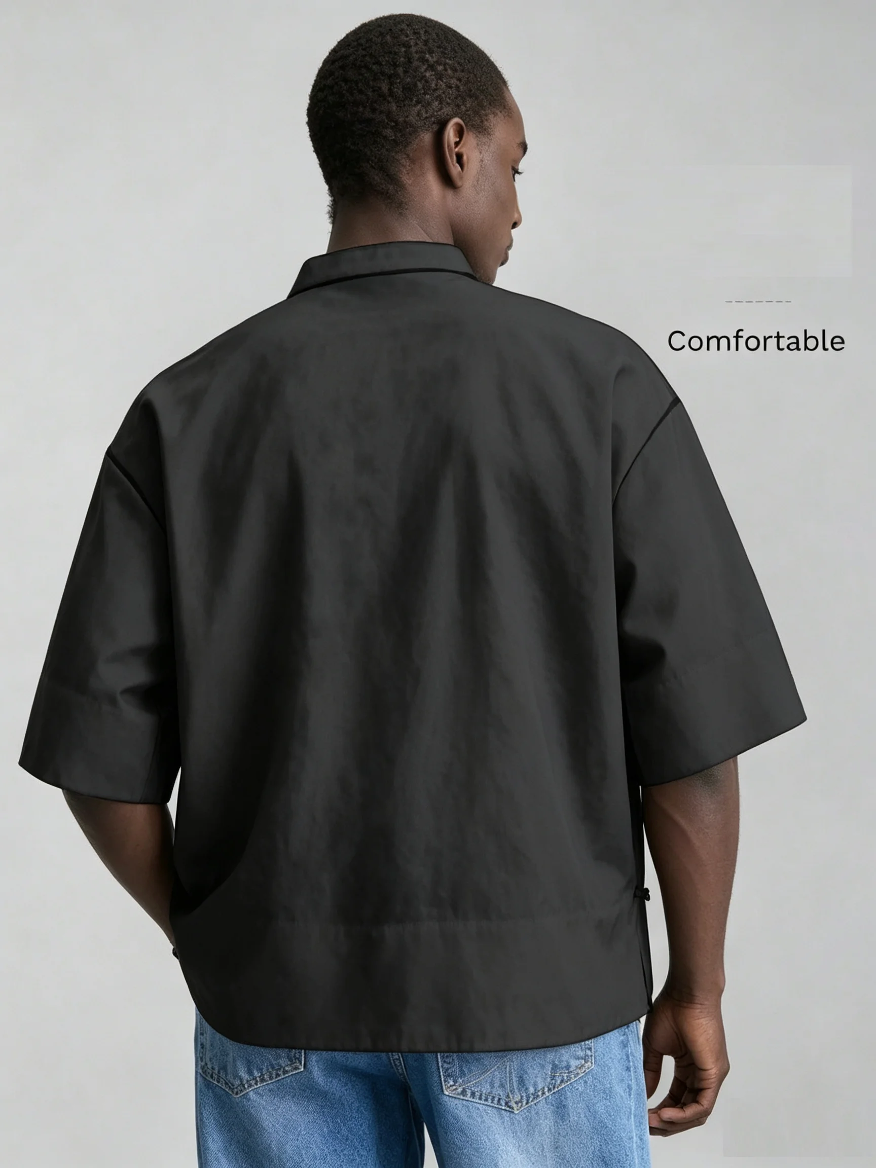 Men Chinese Style Frog Button Stand Collar Shirt, Loose Short Sleeve Print & Solid Casual Blouse For Summer