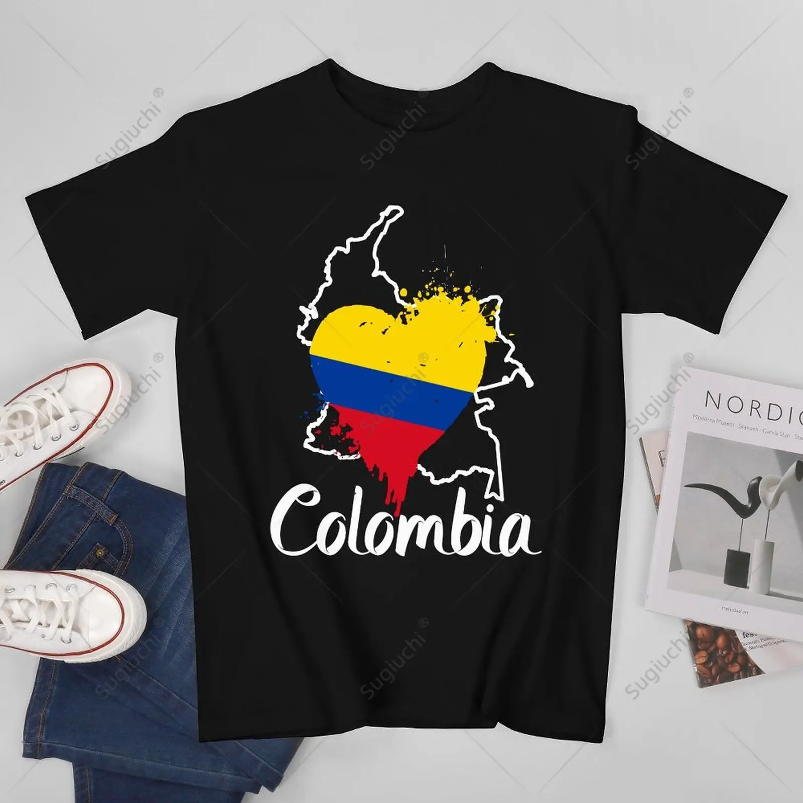 Unisex Men I Love Colombia National Flag Heart With Map Tshirt Tees T Shirts Women Boys 100% Cotton T-Shirt