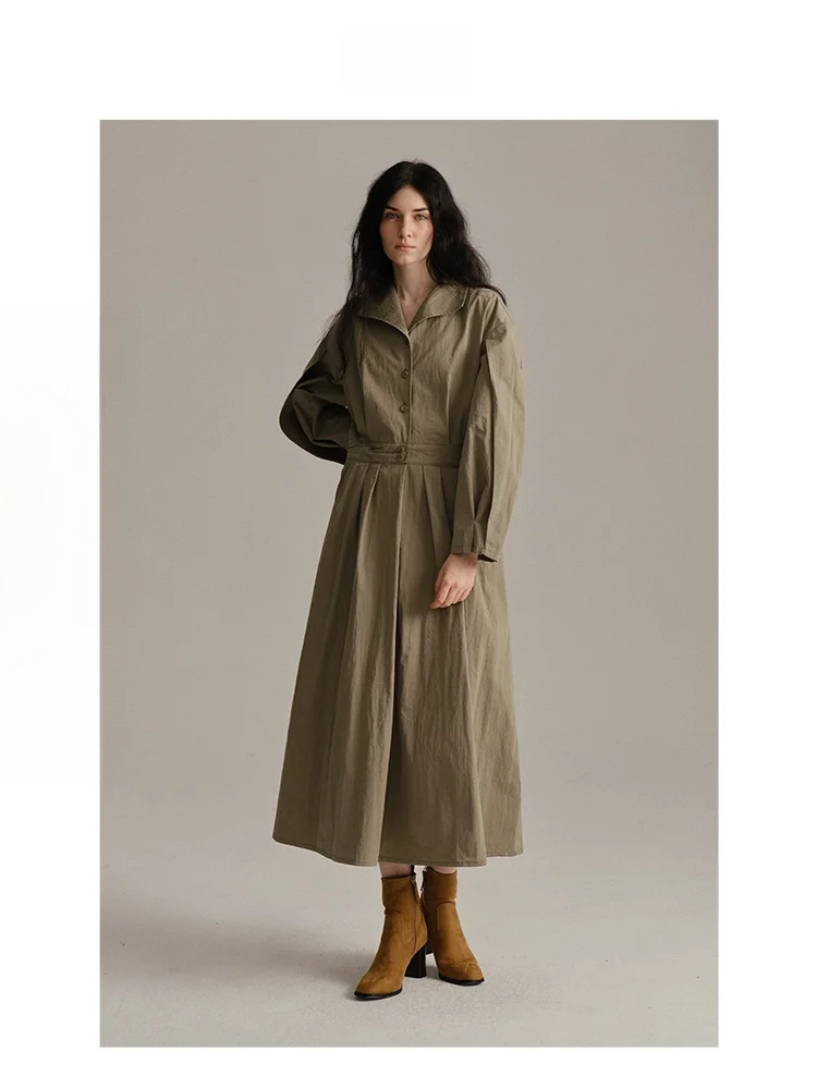 

UNID High amme Count irts Dr with awl Collar Long Sve A-Line Skirt Autumn Faion Casual Cotton Blend Fabric