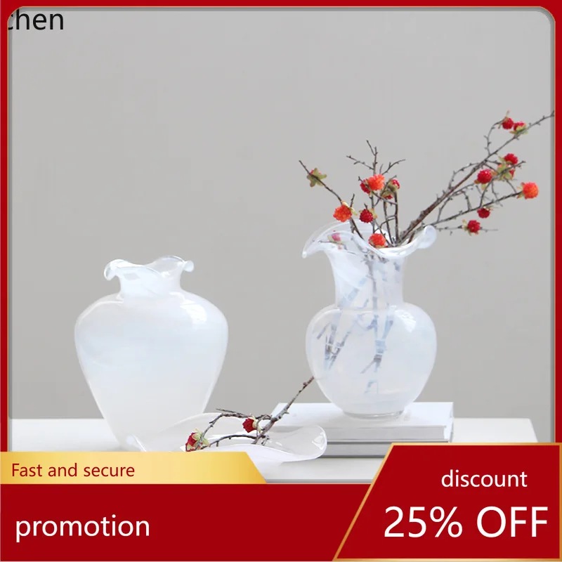 Zml modern minimalist creative lace-edged gradient glass vase for fresh flowers, dining table, home, and tv cabinet