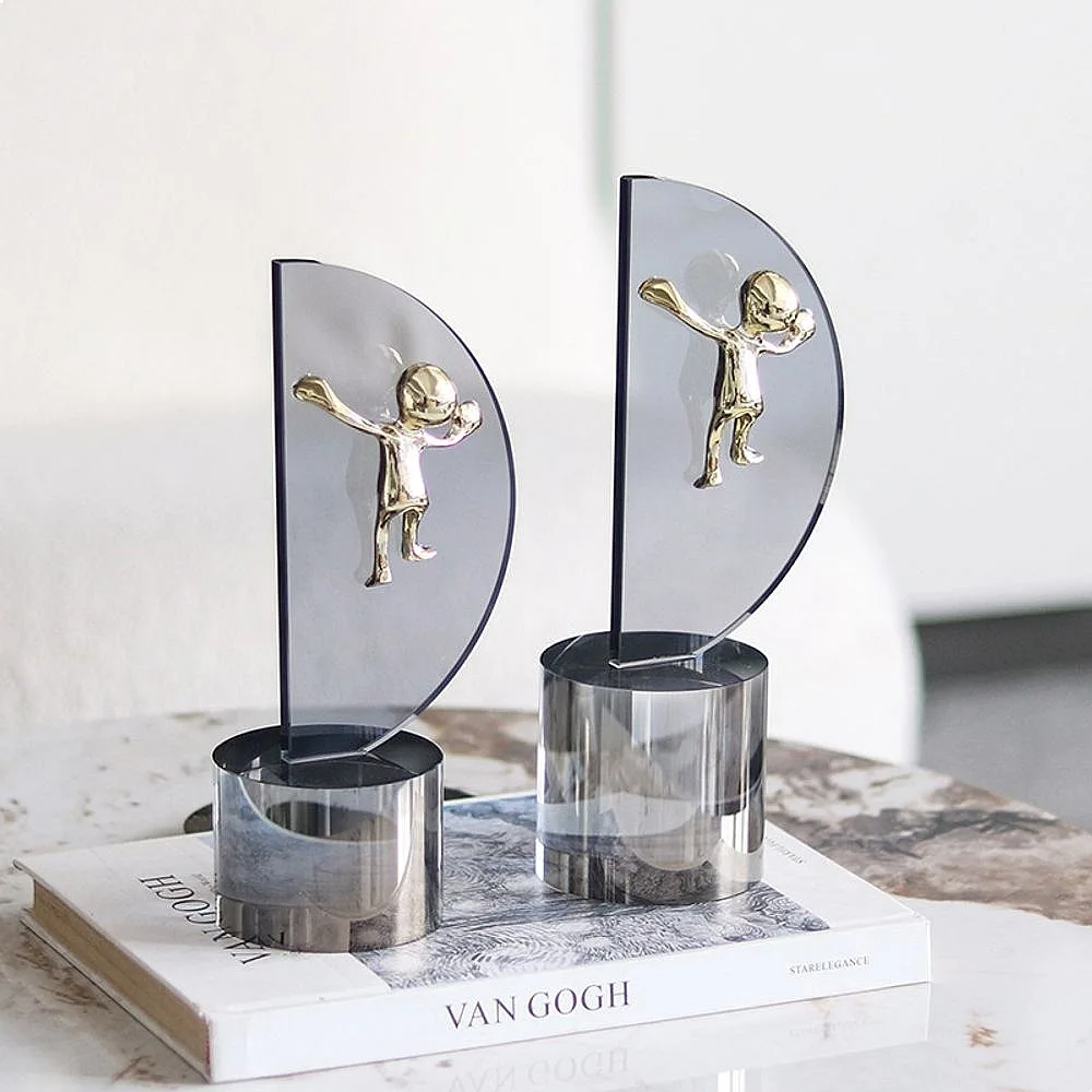 Luxury Small Gold Geometric Semicircle Sail Crystal Decorative Ornaments for Office Home