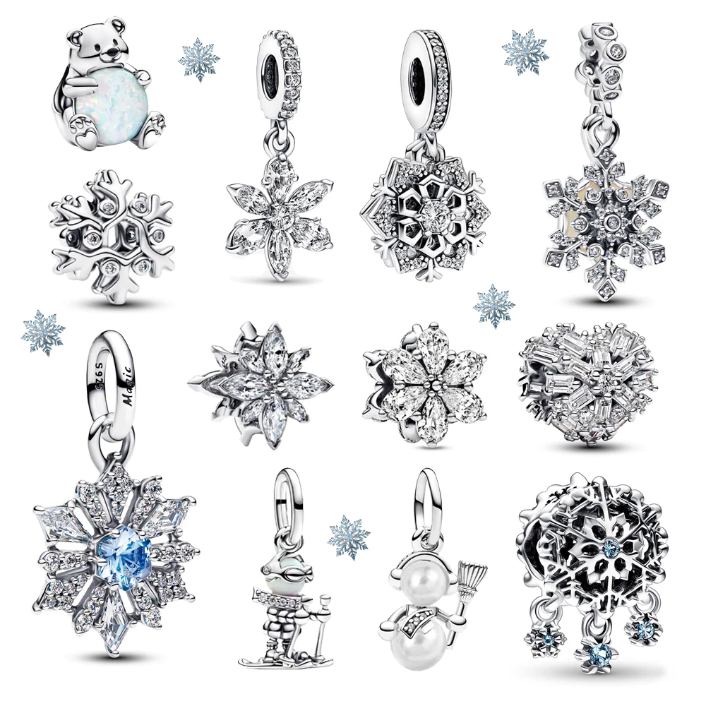 

Изысканный кулон из стерлингового серебра 925 пробы, ледяная снежинка, снеговик, драгоценный камень, бусины, подходят для браслета «сделай сам», ожерелье, сезонные подарки премиум-класса