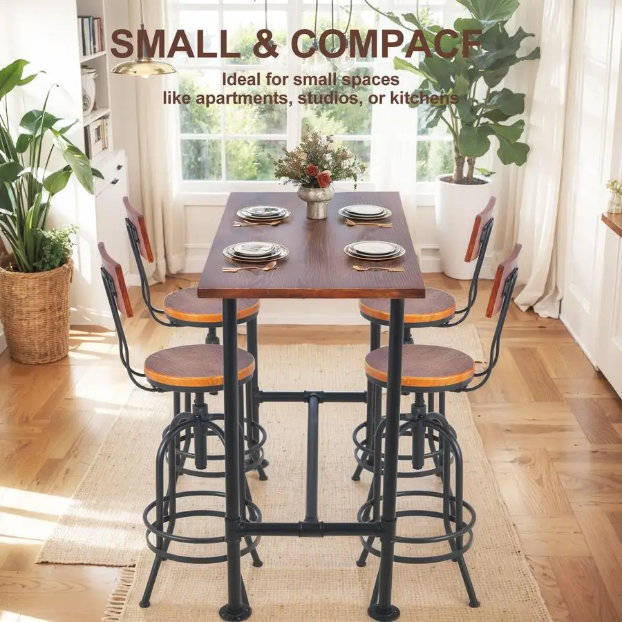 Rectangular Dining Table for 4, 47.3 L x 41.3 H x 23.6 W, Heavy Duty Metal Pipe, Solid Wood Desktop, Home Kitchen Bar Office Caf