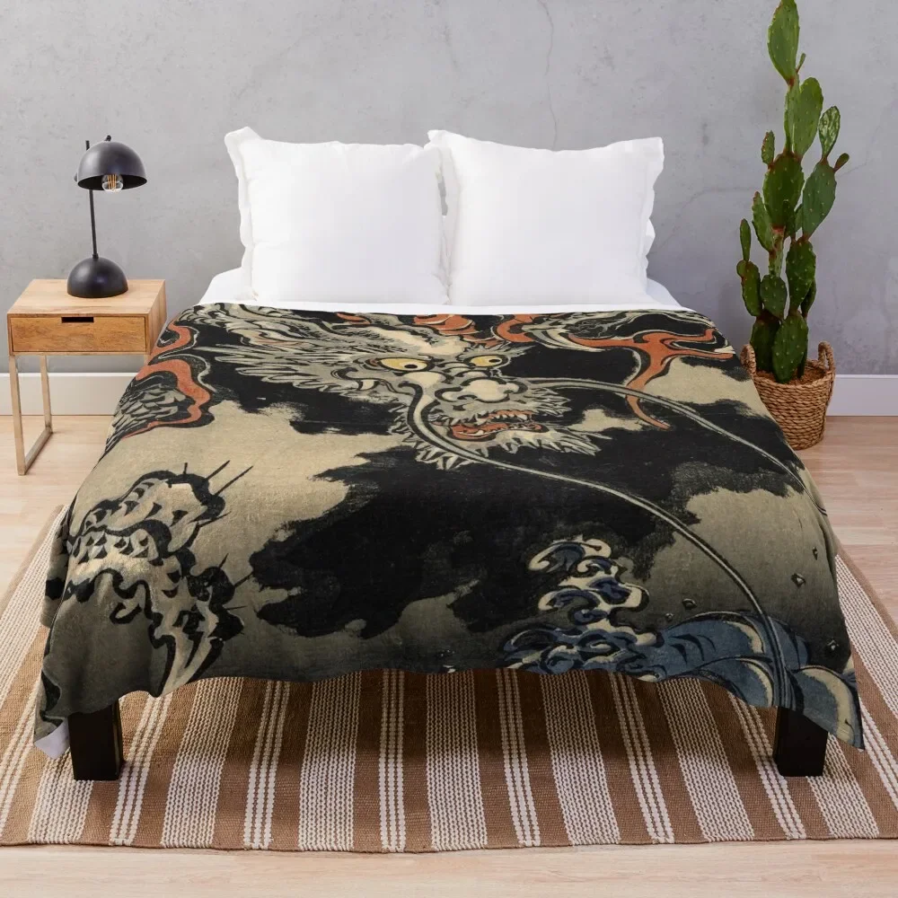 

Utagawa Kuniyoshi - Dragon and Waves Throw Blanket Furrys wednesday Multi-Purpose Blankets