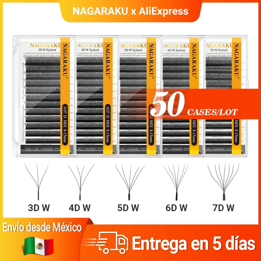 NAGARAKU Envío desde México 50 Estuches W Shape 3D 4D 5D 6D 7D Extensiones de Pestañas Prefabricadas Abanicos Envío Rápido