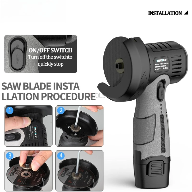 

12V Mini Angle Grinder with Cutting Disc 15000 RPM Cordless Electric Angle Grinder 400W Polishing Grinding Machine Brush Motor