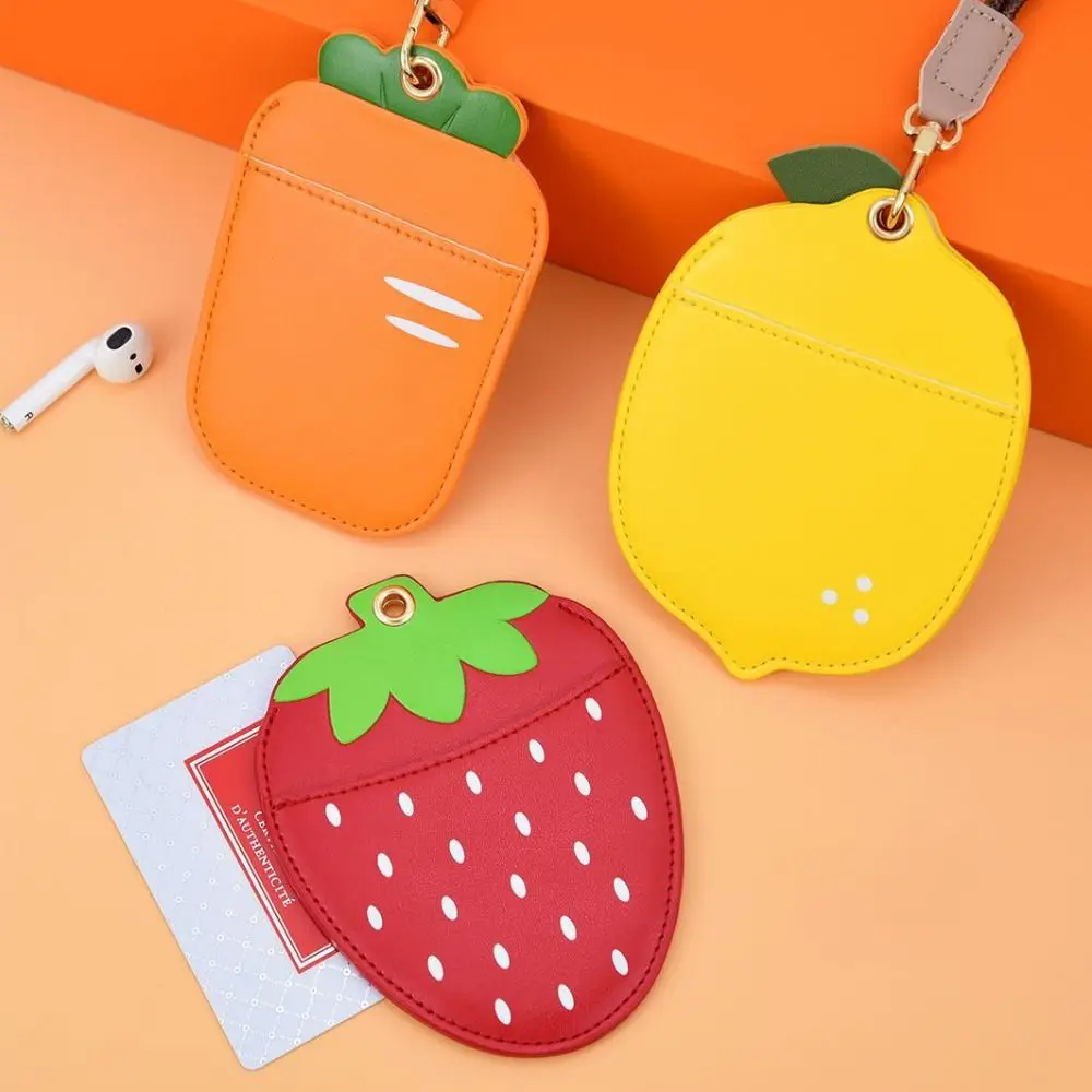 Long Lanyard Cartoon Fruit Card Holder Strawberry Fashionable Work Card Badge Holder Creative Portable ID Card Protector