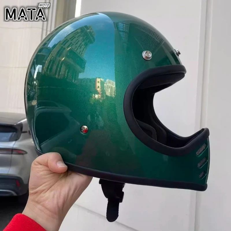 

Japanese Sharp Mouth Four Season Full Face Helmet for Men Women Off-road Mini Helmet with Chrome Silver Trim and Built-in Lenses