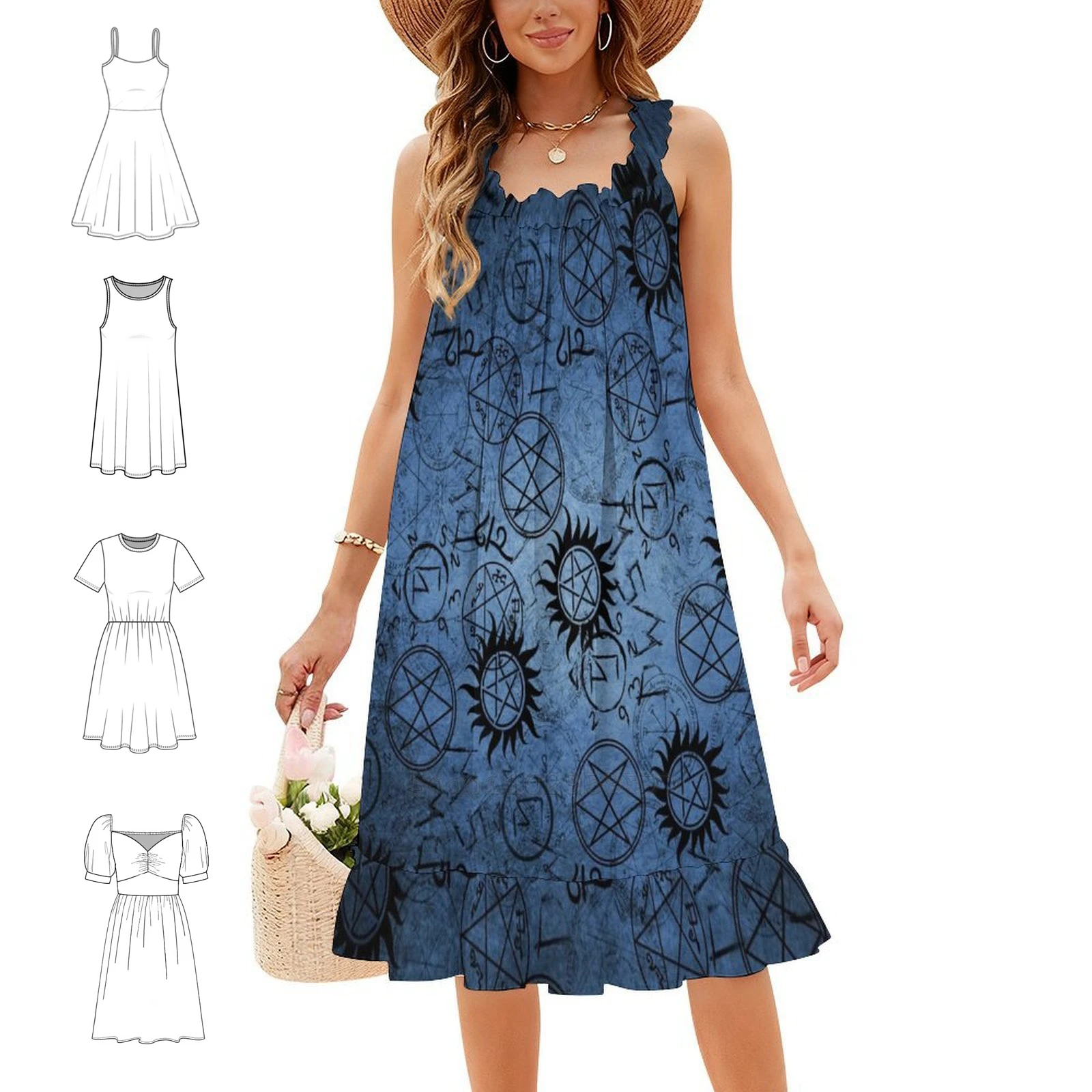 Supernatural Blue Floral Smock Dress For Women Spring Summer Casual Dress For Party Supernatural Spn Family Dean Sam Cas Female